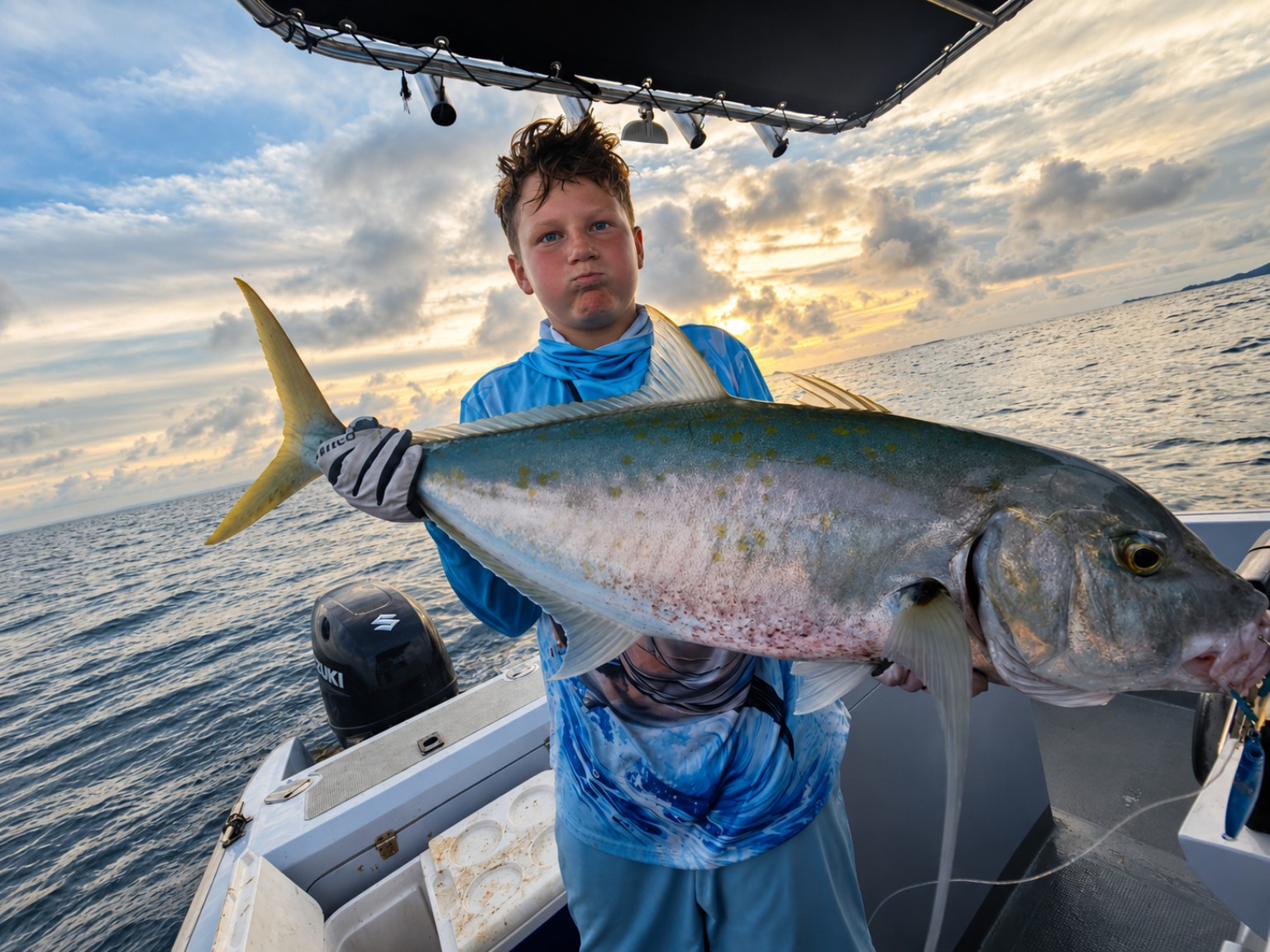 Young angler with a large fish